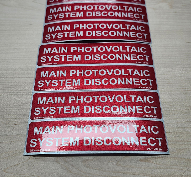 10 Pack 5.5"x 1.75" Reflective Outdoor Rated Laminated Solar 2017-2020-2023 NEC Compliant Main Photovoltaic System Disconnect Labels Sticker 149870 UL-969 Standard 596-00243 596-00675