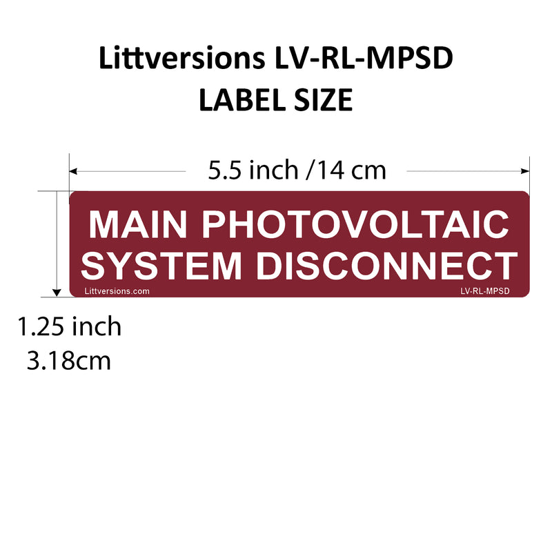 10 Pack 5.5"x 1.75" Reflective Outdoor Rated Laminated Solar 2017-2020-2023 NEC Compliant Main Photovoltaic System Disconnect Labels Sticker 149870 UL-969 Standard 596-00243 596-00675