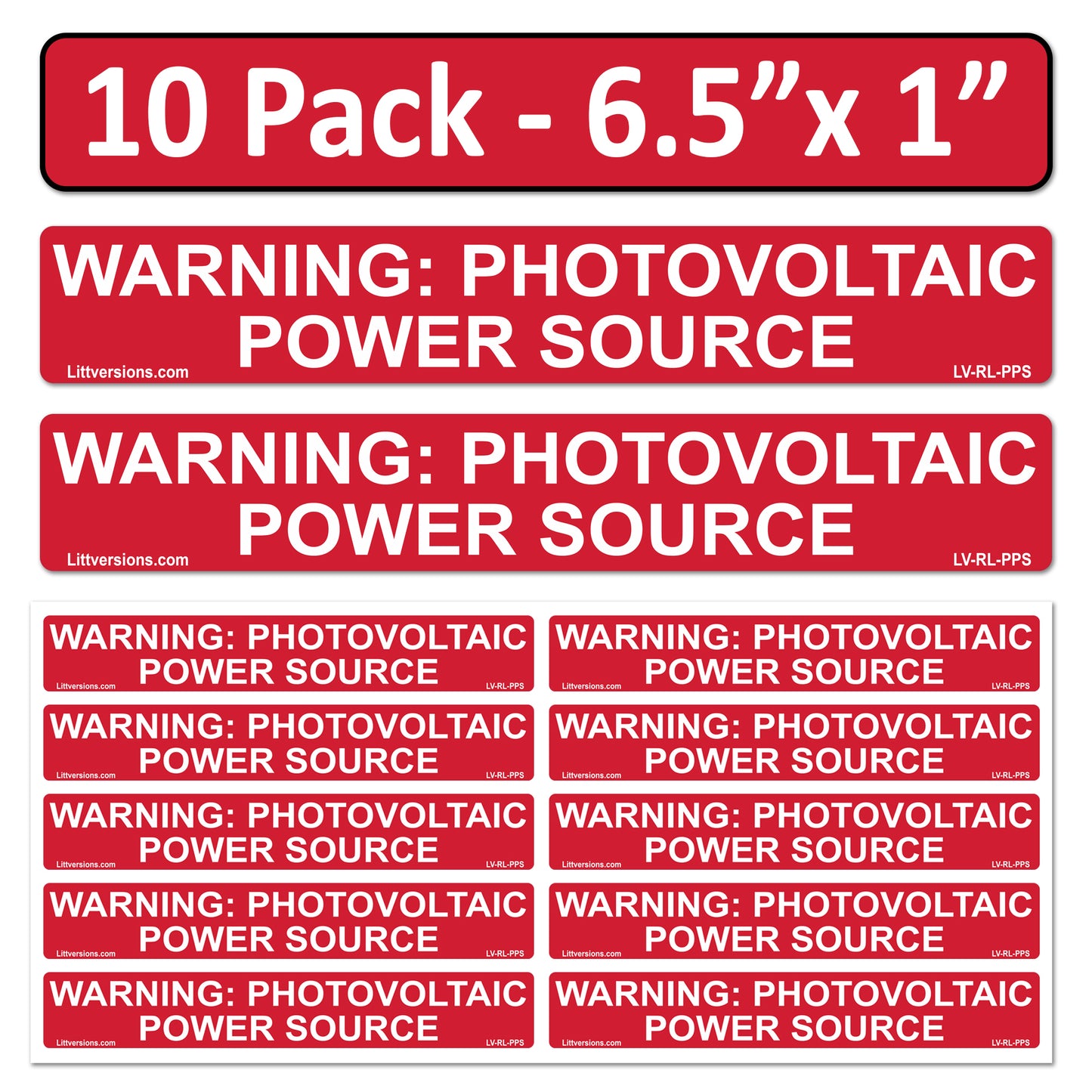 10 Pack 6.5"x1" Reflective Outdoor Rated Laminated Solar NEC Compliant Warning Photovoltaic Power Source Labels Sticker Notice 596-00678 596-00206 Red 149849 2020-2023