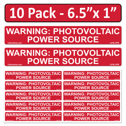10 Pack 6.5"x1" Reflective Outdoor Rated Laminated Solar NEC Compliant Warning Photovoltaic Power Source Labels Sticker Notice 596-00678 596-00206 Red 149849 2020-2023