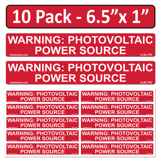 10 Pack 6.5"x1" Reflective Outdoor Rated Laminated Solar NEC Compliant Warning Photovoltaic Power Source Labels Sticker Notice 596-00678 596-00206 Red 149849 2020-2023