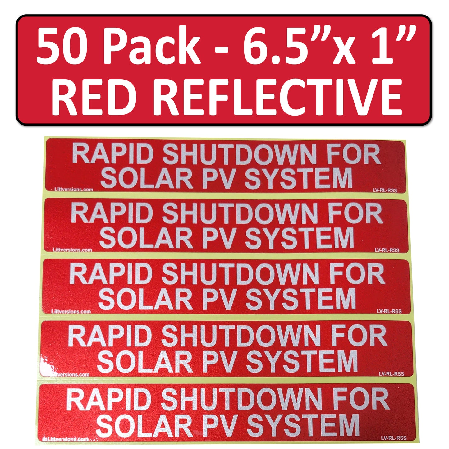 10 Pack 6.5"x1" Reflective Outdoor Rated Laminated Solar NEC Compliant Rapid Shutdown Solar PV System Labels Sticker Notice 596-01003 596-00890 Red 149848 2020-2023