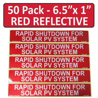 10 Pack 6.5"x1" Reflective Outdoor Rated Laminated Solar NEC Compliant Rapid Shutdown Solar PV System Labels Sticker Notice 596-01003 596-00890 Red 149848 2020-2023