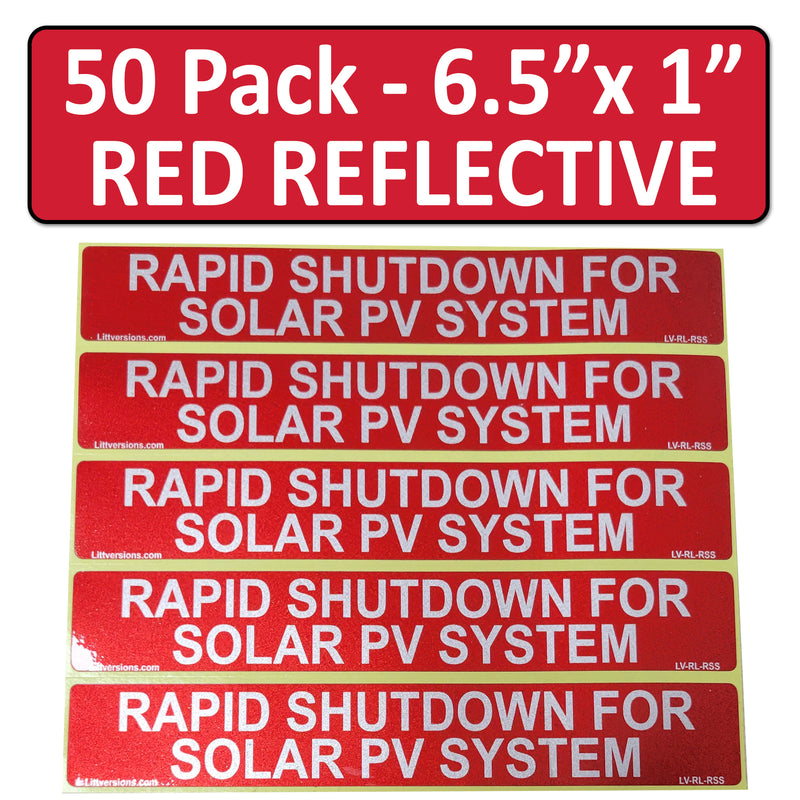 10 Pack 6.5"x1" Reflective Outdoor Rated Laminated Solar NEC Compliant Rapid Shutdown Solar PV System Labels Sticker Notice 596-01003 596-00890 Red 149848 2020-2023