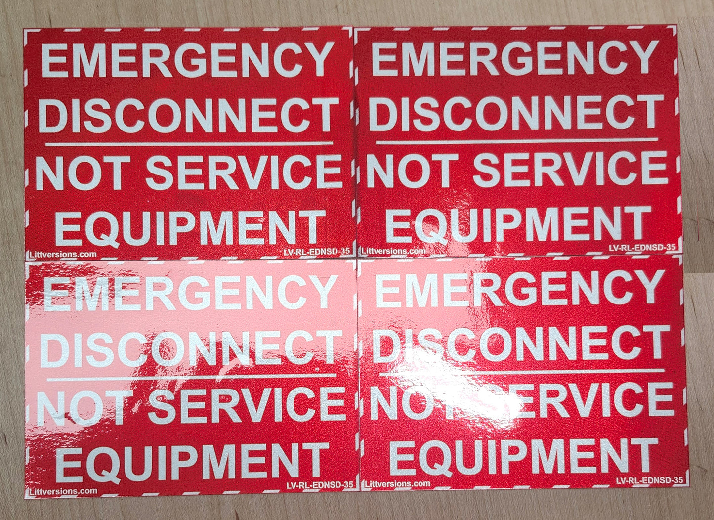 Littversions 5 Pack 5"x 3.5" Reflective Red NEC Compliant Emergency Disconnect NOT Service Equipment Outdoor Laminated Labels Sticker Electrical Panel Danger Heavy Duty Vinyl Waterproof Ultra Durable