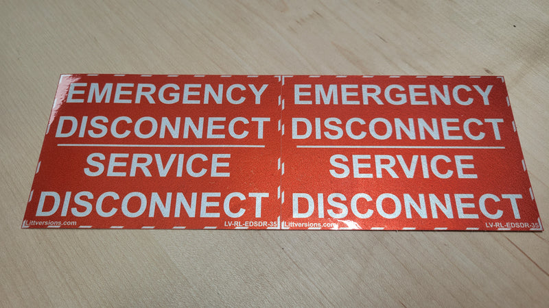 5"x 3.5" Red Reflective Laminated NEC Compliant Emergency Disconnect Service Labels Sign Notice Danger Sticker Panel Heavy Duty Pressure Sensitive Ultra Durable Electrical Lock Out