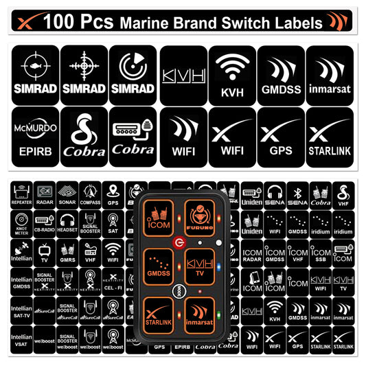 100-Pack Marine Communication Brands Switch Labels Round Vertical Laminated Backlit Stickers for Yachts, Cruise Ships, & Sailboats – Self-Adhesive Waterproof Decals