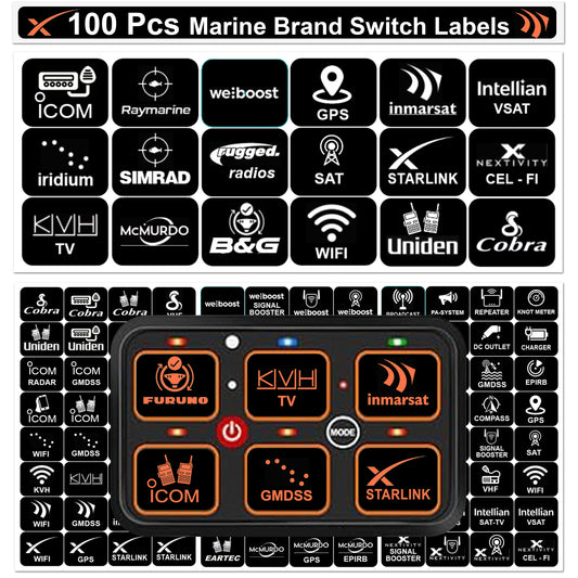 100-Pack Marine Communication Brands Switch Labels Round Horizontal Laminated Backlit Stickers for Yachts, Cruise Ships, & Sailboats – Self-Adhesive Waterproof Decals