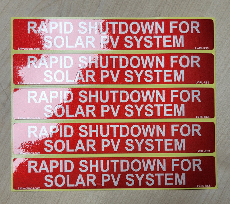 10 Pack 6.5"x1" Reflective Outdoor Rated Laminated Solar NEC Compliant Rapid Shutdown Solar PV System Labels Sticker Notice 596-01003 596-00890 Red 149848 2020-2023
