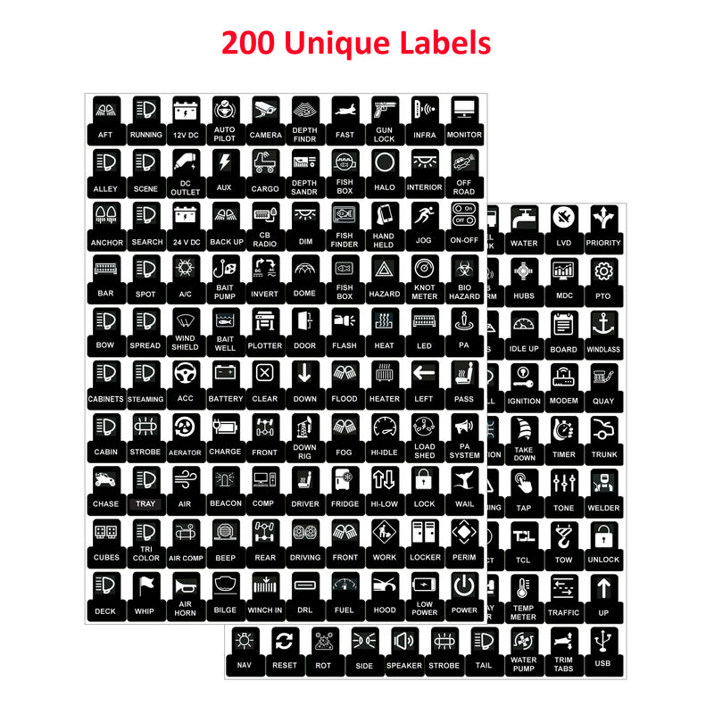 200 Pcs DC Univeral Toggle Rocker Switch Panel Label Marine Boat Car Auto Truck RV