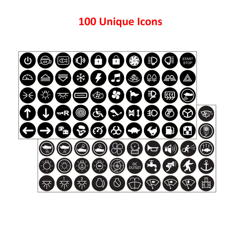 17mm Round Latching Push Button Switch Outdoor Laminated Labels Replacement Blue Sea Toggle Rocker Switch 4230 Sticker Circuit Car Truck Yatch RV Backlit Self Adhesive Vinyl