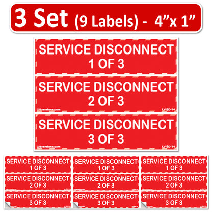 9-Pack 4" x 1" Three Service Disconnects 1/3 of 3 Decal Labels Emergency Danger Sign Notice Sticker Electrical Panel Heavy Duty 4mil Pressure Sensitive Vinyl Waterproof Ultra Durable