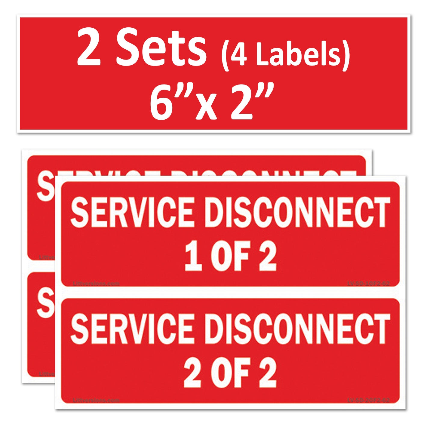 6"x2" 2-Pack Service Disconnects - 1 of 2 & 2 of 2 Outdoor Rated Laminated Labels Emergency Danger Notice Vinyl Waterproof Electrical Panel