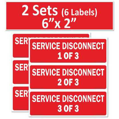 6"x2" 2-Pack Service Disconnects - 1of 3 & 2 of 3 & 3 of 3 Outdoor Rated Laminated Labels Emergency Danger Notice Vinyl Waterproof Electrical Panel