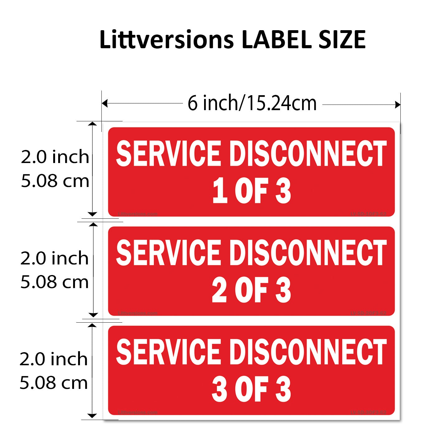 6"x2" 2-Pack Service Disconnects - 1of 3 & 2 of 3 & 3 of 3 Outdoor Rated Laminated Labels Emergency Danger Notice Vinyl Waterproof Electrical Panel