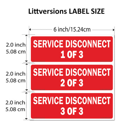 6"x2" 2-Pack Service Disconnects - 1of 3 & 2 of 3 & 3 of 3 Outdoor Rated Laminated Labels Emergency Danger Notice Vinyl Waterproof Electrical Panel