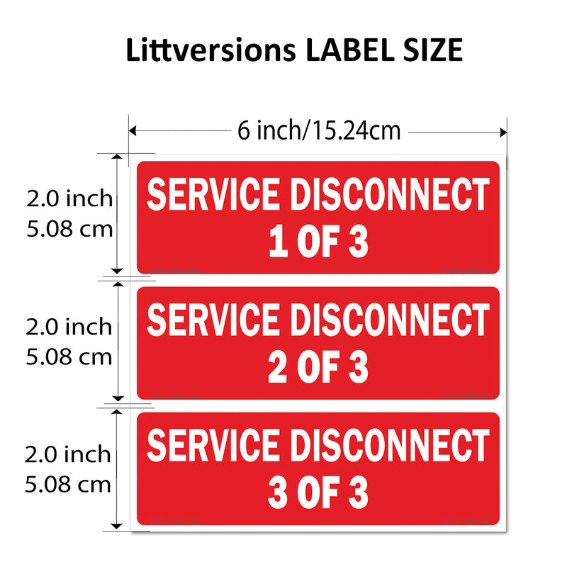 6"x2" 2-Pack Service Disconnects - 1of 3 & 2 of 3 & 3 of 3 Outdoor Rated Laminated Labels Emergency Danger Notice Vinyl Waterproof Electrical Panel
