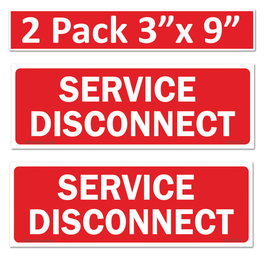 3"x9" 2 Pack Service Disconnect Outdoor Rated Laminated Labels Emergency Danger Notice Vinyl Waterproof Electrical Panel