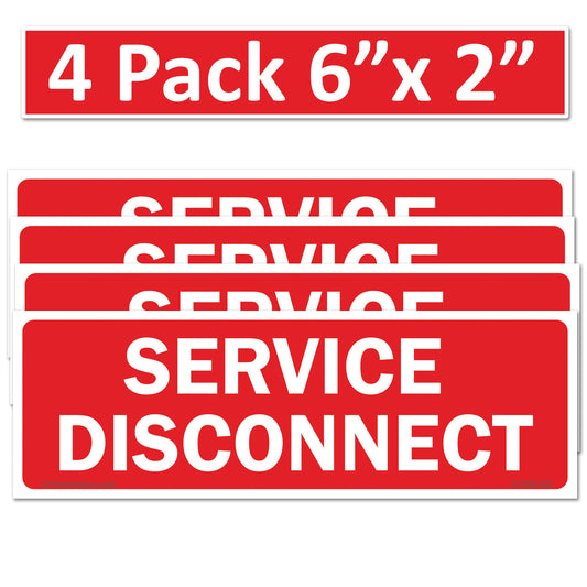 6"x2" 4 Pack Service Disconnect Outdoor Rated Laminated Labels Emergency Danger Notice Vinyl Waterproof Electrical Panel