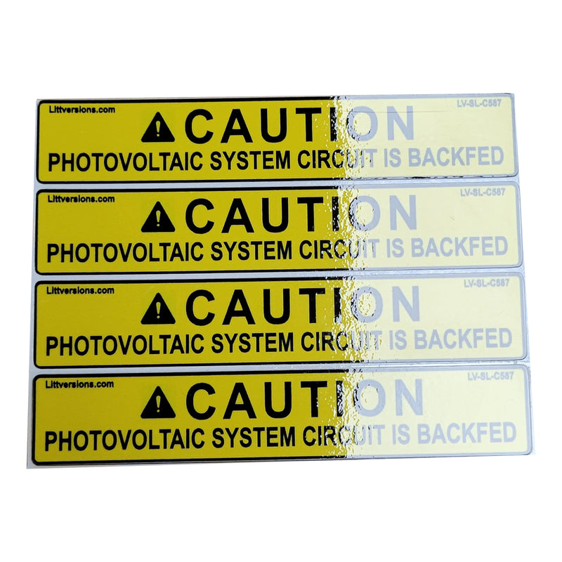 16 Pack 4.125"x 0.75" Solar NEC Compliant Caution Photovoltaic System Circuit is Backfed Outdoor Rated Laminated Labels Sticker 149863 UL-969 Standard 596-00587 596-00666