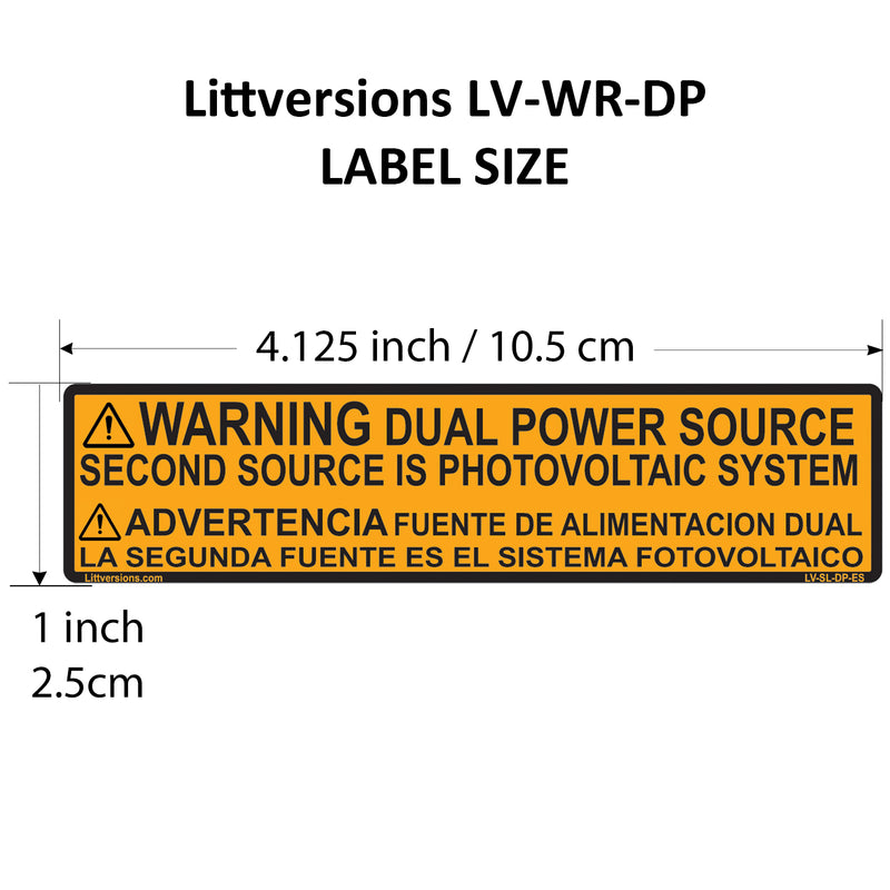 8 Pack 4.125"x 1" Outdoor Rated Laminated Labels Solar NEC Compliant Warning Dual Power Source Photovoltaic PV System OSHA UL-969 Standard Bilingual Spanish Waterproof