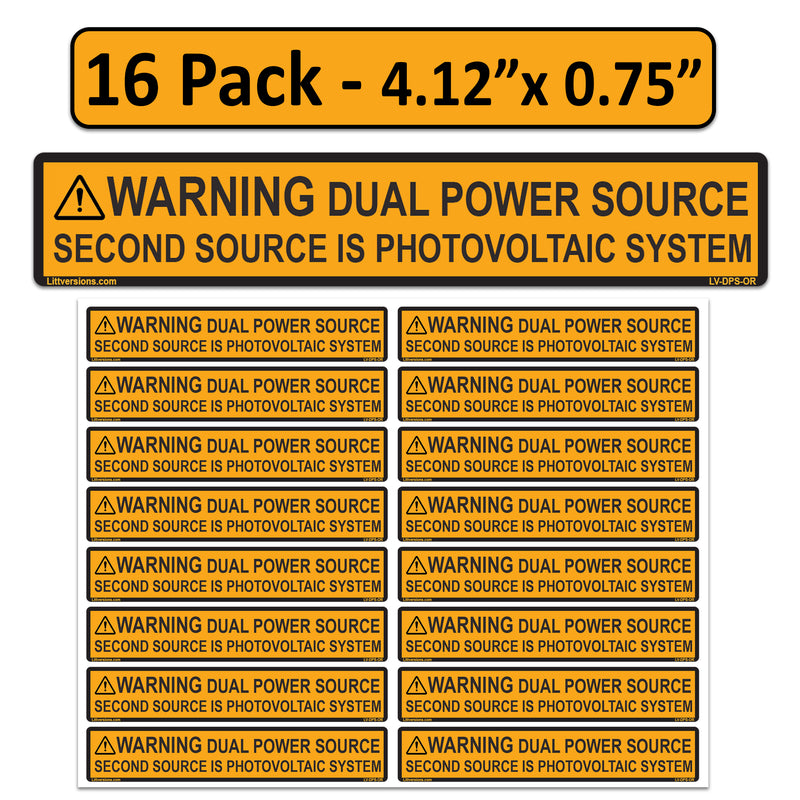 4.125"x 0.75" Solar NEC Compliant Outdoor Rated Laminated Warning Dual Power Source Photovoltaic PV System Labels Sticker 2020-2023 Code 149887 UL-969 Standard 596-00495 596-00665