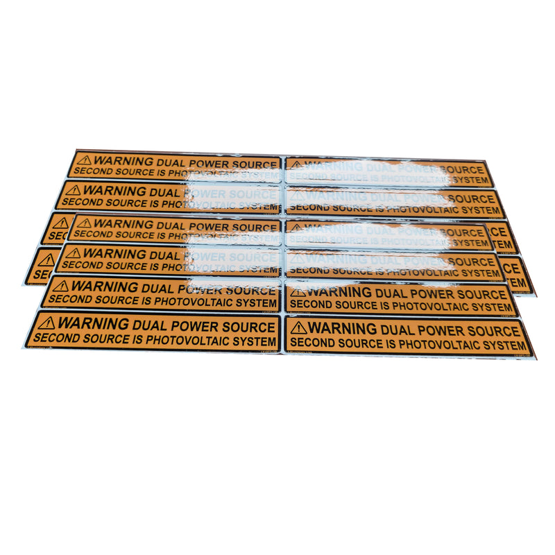 4.125"x 0.75" Solar NEC Compliant Outdoor Rated Laminated Warning Dual Power Source Photovoltaic PV System Labels Sticker 2020-2023 Code 149887 UL-969 Standard 596-00495 596-00665
