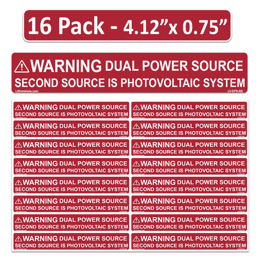 16 Pack 4.125"x 0.75" Solar NEC Compliant Outdoor Rated Laminated CA Warning Dual Power Source Photovoltaic PV System Labels Sticker 2020-2023 Code 149887 OSHA UL-969 Standard 596-00231