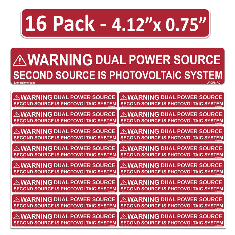 16 Pack 4.125"x 0.75" Solar NEC Compliant Outdoor Rated Laminated CA Warning Dual Power Source Photovoltaic PV System Labels Sticker 2020-2023 Code 149887 OSHA UL-969 Standard 596-00231