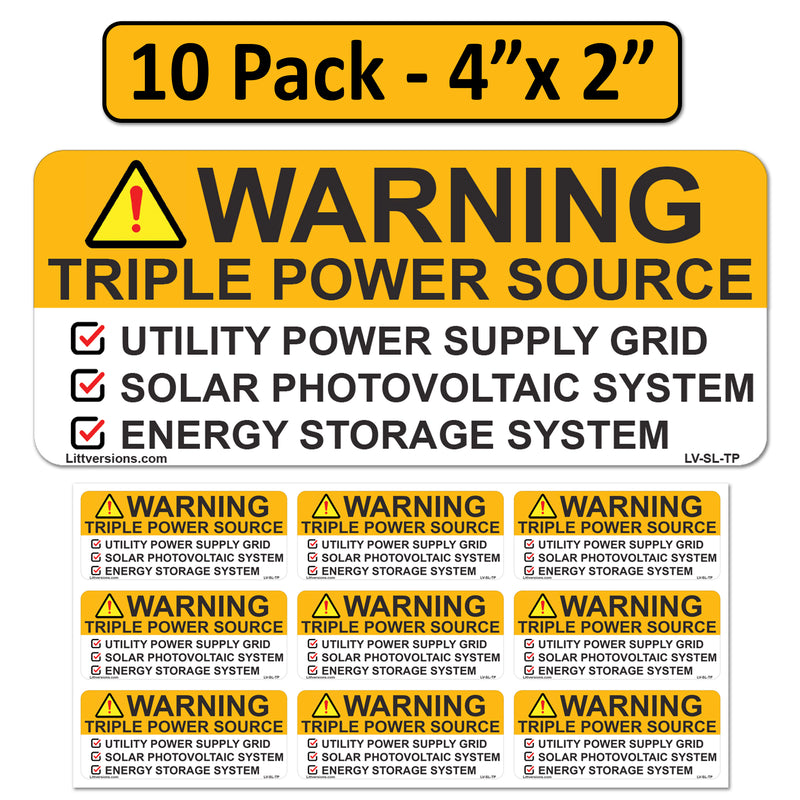 10 Pack 4"x 2" NEC Outdoor Rated Laminated Solar Warning Triple Power Source Utility Power Grid Solar Photovoltaic Energy Storage System Labels Sticker Notice Warning Waterproof
