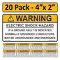20 Pack 4"x 2" Solar Outdoor Rated Laminated NEC Compliant Warning Electrical Shock Hazard Grounded Conductors..Energized Labels Sticker 149859 UL-969 Standard 596-00498 596-00663