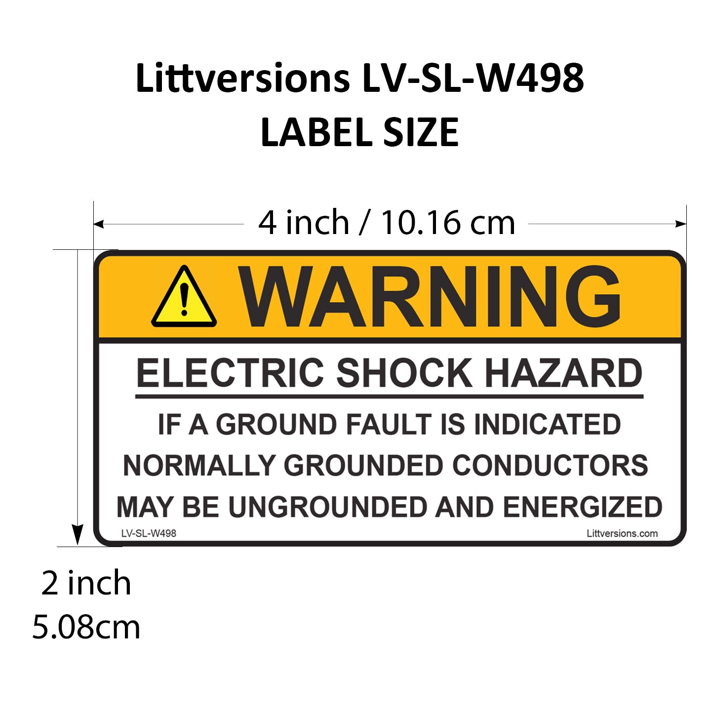 20 Pack 4"x 2" Solar Outdoor Rated Laminated NEC Compliant Warning Electrical Shock Hazard Grounded Conductors..Energized Labels Sticker 149859 UL-969 Standard 596-00498 596-00663