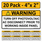 20 Pack 4.125"x 2" Solar NEC Compliant Outdoor Rated Laminated Warning Turn off PV AC Disconnect Prior to Working Inisde Panel Labels Sticker 149891 UL-969 Standard 596-00499 596-00664