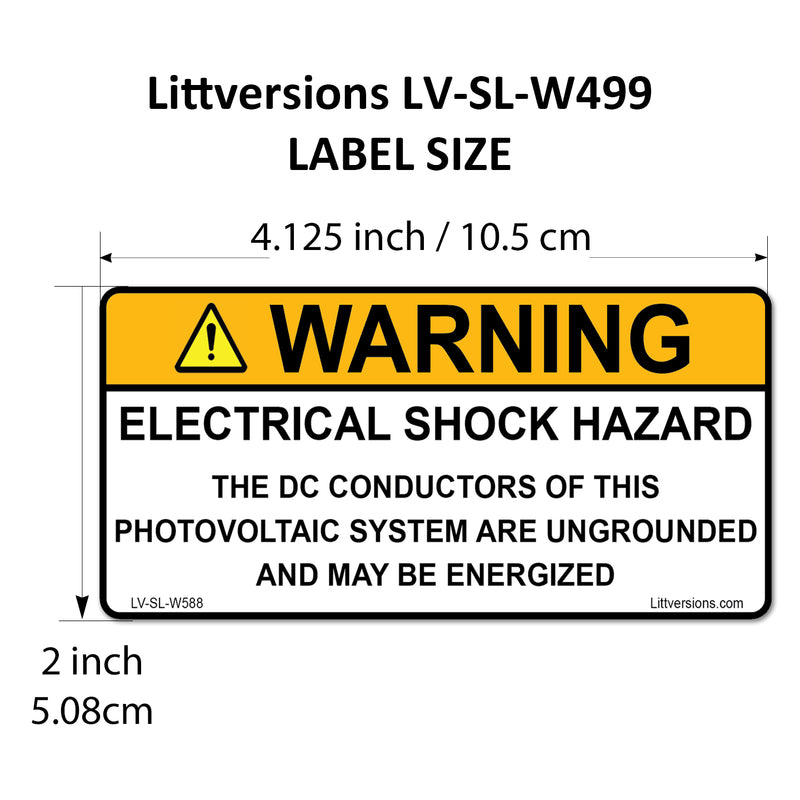 10 Pack 4.125"x 2" Solar NEC Compliant Outdoor Rated Laminated Warning Electrical Shock Hazard DC Conductors…Energized Labels Sticker 149886 UL-969 Standard 596-00588 596-00662