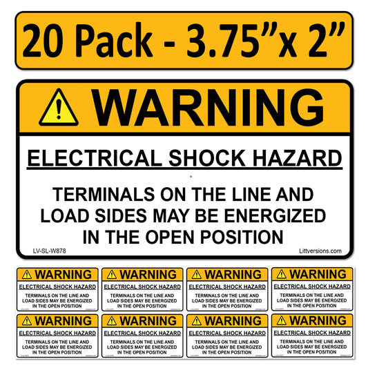 20 Pack 3.75"x 2" Solar NEC Compliant Outdoor Rated Laminated Warning Electrical Shock Hazard Terminals on the line…Open Position Labels Sticker 149868 UL-969 Standard 596-00878