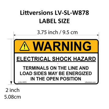 20 Pack 3.75"x 2" Solar NEC Compliant Outdoor Rated Laminated Warning Electrical Shock Hazard Terminals on the line…Open Position Labels Sticker 149868 UL-969 Standard 596-00878