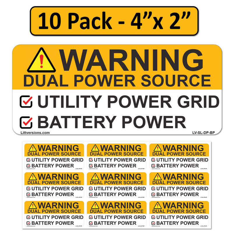 10 Pack 4"x 2" Solar NEC Compliant Outdoor Rated Laminated Waring Dual Power Source Utility Power Grid Battery Solar System Sticker Notice Labels Waterproof 2020-2023
