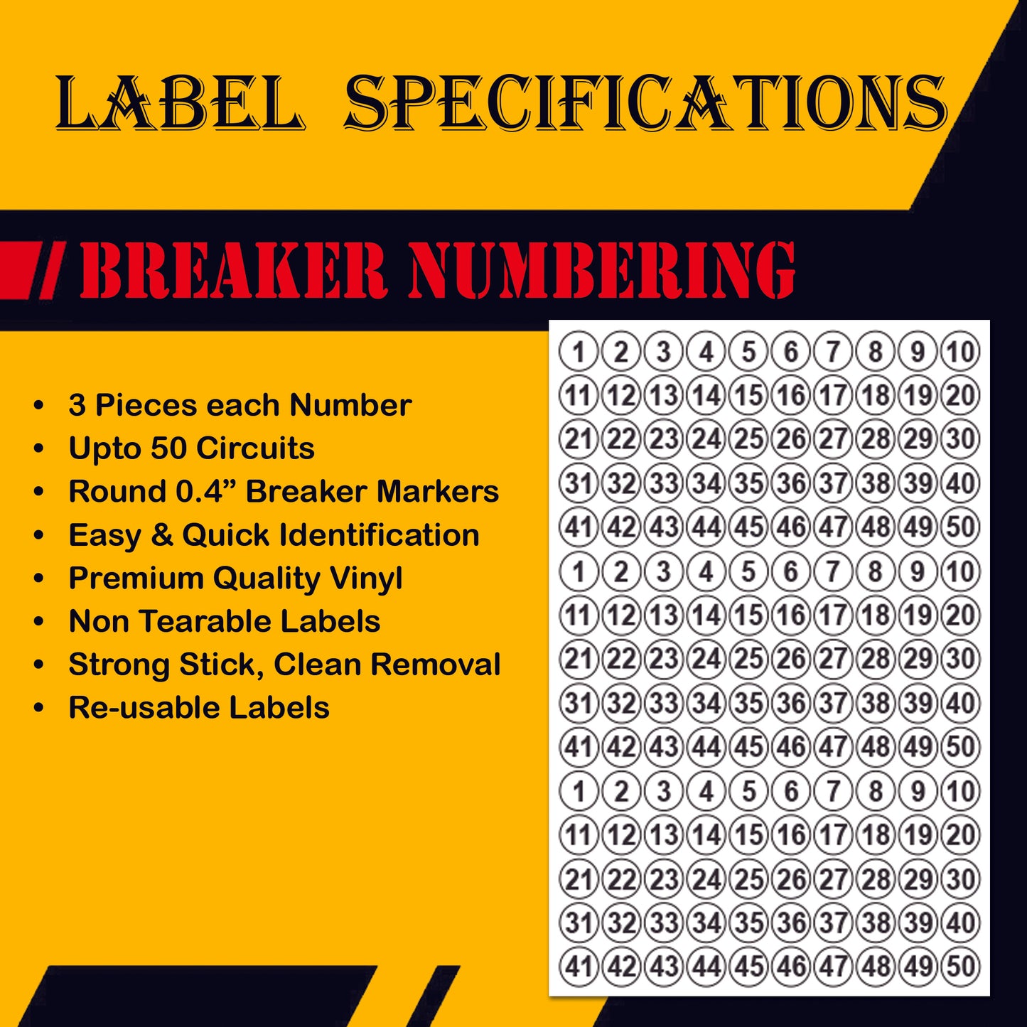 50 Circuits Bidirectional Circuit Breaker Directory Panel Label Kit with Fuse Stickers for Fuse Panel Marker Sticker Sign for Electrical Panel Strong Adhesive Durable Vinyl Waterproof