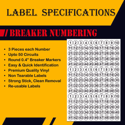 50 Circuits Bidirectional Circuit Breaker Directory Panel Label Kit with Fuse Stickers for Fuse Panel Marker Sticker Sign for Electrical Panel Strong Adhesive Durable Vinyl Waterproof