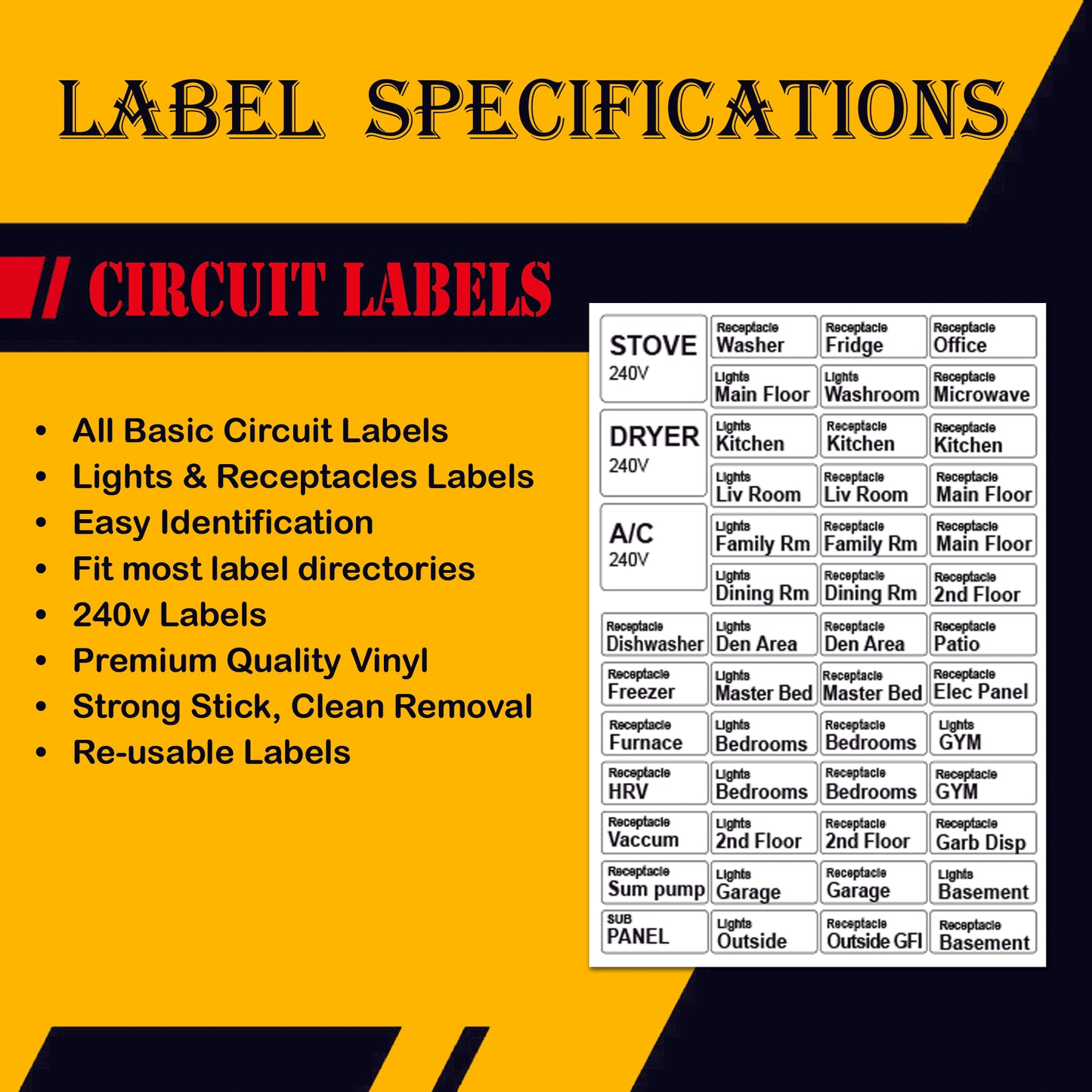 50 Circuits Bidirectional Circuit Breaker Directory Panel Label Kit with Fuse Stickers for Fuse Panel Marker Sticker Sign for Electrical Panel Strong Adhesive Durable Vinyl Waterproof