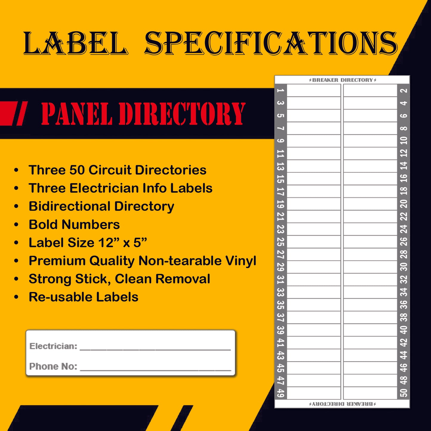 50 Circuits Bidirectional Circuit Breaker Directory Panel Label Kit with Fuse Stickers for Fuse Panel Marker Sticker Sign for Electrical Panel Strong Adhesive Durable Vinyl Waterproof