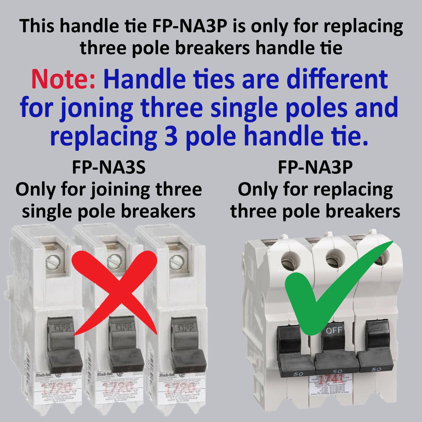 2-Pack HTNA Handle Ties for Federal Pioneer FPE Stab-Lok 3 Pole Breakers (NA/NB Type)