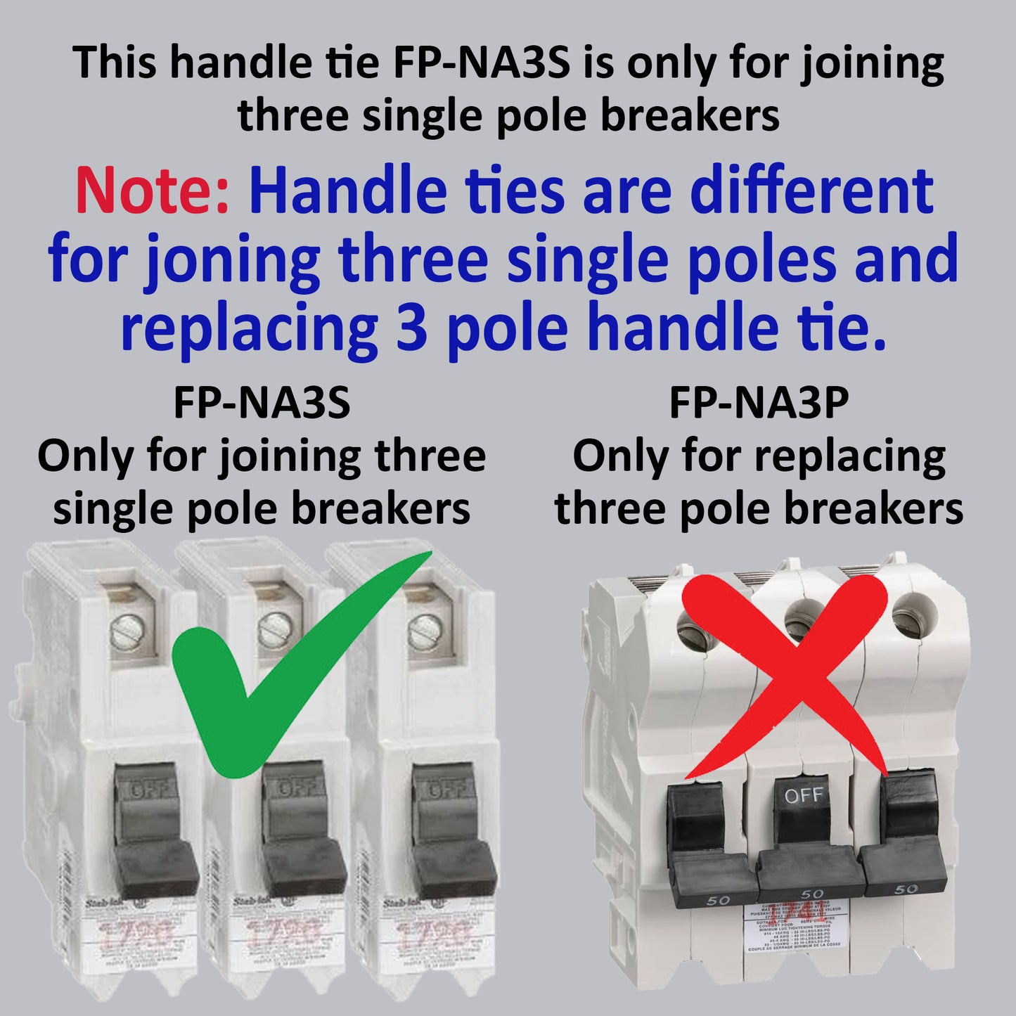 2-Pack HTNA Handle Ties for joining Three single Federal Pioneer FPE Stab-Lok Breakers  (NA/NB Type)